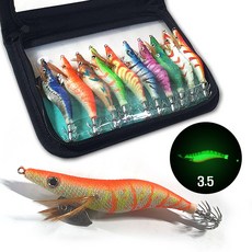 갑오징어 한치 무늬 오징어 야광 에기 10종 케이스 세트 수평 선상 루어 에기, 1개, 21g, 킹태 10종 3.5호 에기세트