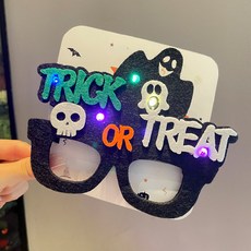 萬聖節南瓜眼鏡框 派對裝飾 成人兒童搞怪眼鏡 cos聚會拍照道具, [發光款]不給糖就搗蛋.眼鏡, 1個
