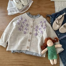 플로자수가디건 아동 플라워 자수 니트 가디건 봄 아우터