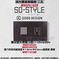 Panasonic 國際牌 SO-STYLE 埋入式螢光開關附接地極插座, 1個, 霧黑蓋板+霧灰螢光開關+霧灰插座,110V