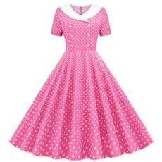 복고 땡땡이원피스 레드 레트로, 화이트 핑크 도트