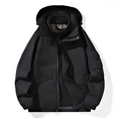 青年男士戶外機能風沖鋒衣夾克外套 情侶登山加絨連帽可拆卸外套 短款棉外套