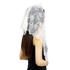 BUZOO 플라워 미사보 천주교 플라워자수 미사보, 1개, 흰색