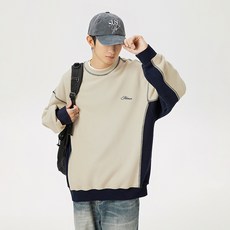 투니스 남성 라운드넥 배색 루즈핏 긴소매 맨투맨 티셔츠