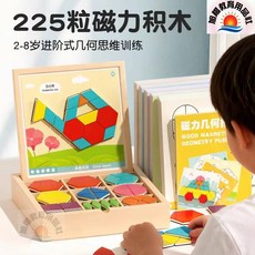 旭陽教育用品社 木盒磁性幾何積木 225粒 幾何思維訓練, 1個