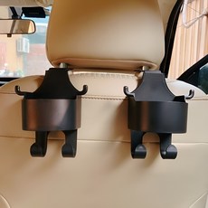 차량용 뒷좌석 헤드레스트 핸드폰 거치대 컵홀더 후크 걸이 2P, 자동차헤드레스트거치대, 블랙, 2개