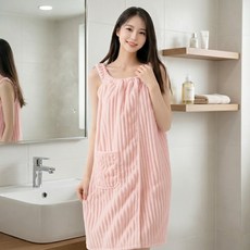 퓨어센스 여성 원피스 샤워가운 랩 목욕가운 사우나 흡수 가운, 핑크, 1개