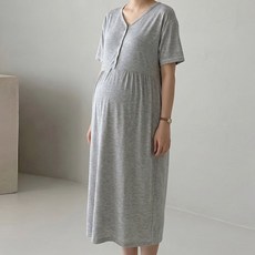 [당일출고] 수엠W 임산부 홈웨어 수유가능 브이넥 반팔 버튼 롱원피스 P21 반팔맘수유원피스
