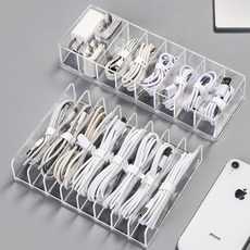 아크릴 케이블정리함 투명보관함 칸막이 전선 USB 충전기 리모컨거치대 화장품 악세사리트레이 소품 수납 책상 서랍정리 플라스틱박스, 오픈형, 1개