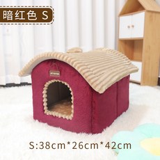 加厚可拆洗封閉式別墅貓窩狗窩墊子四季通用養貓小狗寵物用品, 紅色S碼, 1個