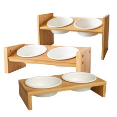 CatFeet 竹製餐碗 斜面寵物碗 兩段式可調雙碗 ㄇ形雙碗 寵物餐碗, 1個, ㄇ形雙碗(特小陶瓷碗) X-02-09