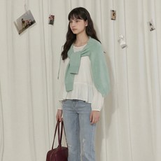 [SML]여성 시스루 레이어드 블라우스 하객룩 러블리 루즈핏 드뮤어룩 빅사이즈 레이어드블라우스