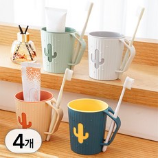 투데이리빙 4p 세트 칫솔꽂이 선인장 양치컵 양치 칫솔 걸이 욕실 수납 정리 홀더, 4개, R89191A(혼합색상