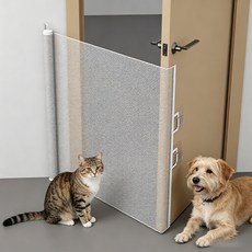 반자동 메쉬 안전문 강아지 고양이 울타리 펫도어 탄력있는 슬라이딩 길이조절 접이식 가림막, 1개, 화이트