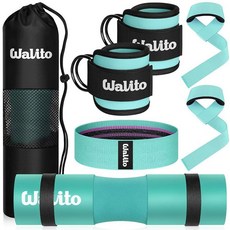 WALITO 힙 스러스트용 바벨 패드 세트 8개 - 스쿼트 패드 여성용 체육관 액세서리 바 배드 벤치 프레스 발목 스트랩 운동용 저항 밴드 리프팅 휴대용 가방 포함, Lake Blue