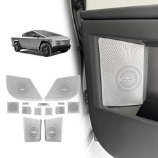 BestEvMod 13피스 스피커 커버 트림 키트 테슬라 사이버트럭 2026 2025 2024와 호환 내부 액세서리 서브 우퍼 프로텍터 오디오 라우드 업그레이드 혼 그릴 스테인, BestEvMod 13피스 스피커 커버 트림 키트 테슬