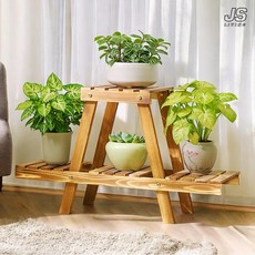 JS리빙 솔루스 거실 원목 다육이 화분정리대 2단 베란다 인테리어 낮은 화분 선반대 사무실 카페 실내 화분다이 식물 꽃 정리대 선반 #우드_튼튼한 @JSLIVING-02452AAE