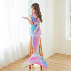 兒童美人魚泳衣三件套女童演出泳裝魚尾巴比基尼服裝