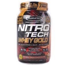 Muscletech Health NITRO TECH GOLD分離乳清蛋白粉, Double Rich Chocolate, 1.13kg, 1罐