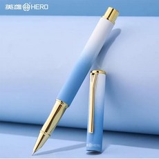 HERO 英雄牌 鋼筆 初學者練字筆 適合3-6年級學生 舒適握感 順滑書寫, 天空藍-不可擦,送2個筆尖+30支墨囊+1個潤筆器/藍色, 天空藍, 送2個筆尖+30支墨囊+1個潤筆器/藍色