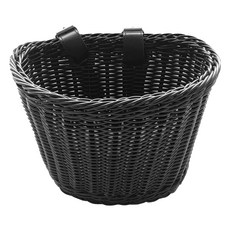 등나무 자전거 바구니 등나무로 만든 자전거 바스켓, 1개, 검정색
