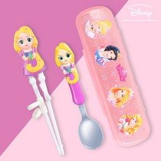 디즈니 정품 캐릭터 유아 어린이 수저세트 휴대용수저통 교정젓가락, 1세트, 3.라푼젤, 수저/젓가락(2종세트)