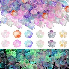 LiQunSweet 300피스 다채로운 레진 야광 벚꽃 비즈 엔드 캡 어둠 속에서 빛나는 봄 꽃 비즈 주얼리 제작용 DIY 귀걸이 팔찌 키체인, 야광 벚꽃 비즈_300개