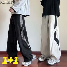 RCLET 1+1 남자 바지 여름 얇은 스트링 지퍼 일자 카고 바지 와이드 등산 바지 캐주얼 트레이닝 바지