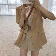 스타일 여성 루즈 깔끔 세련 디자인 트랜디 반팔 자켓 exg+408fp