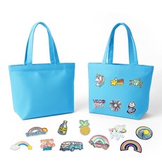 구성 토트백 여성이미지 패치 블루가방, 스마일(S)