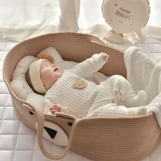 후니직구 휴대용 유아 침대 바구니, 갈색 (70x40x20cm)