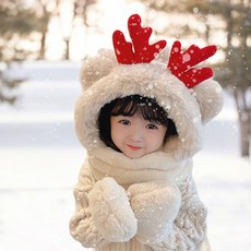 兒童圍巾 可愛圍巾 高顏值圍巾 防風保暖 兒童帽子圍巾一體秋冬季圍脖2021新款寶寶男女童可愛鹿角保暖毛絨