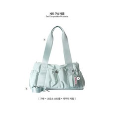 MASMARULEZ [파우치세트] glossy shoulder duffel bag_Cloud mint, 선택안함