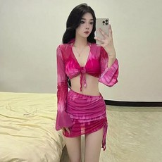 比基尼泳衣女分體式四件套新款顯瘦度假泡溫泉少女泳裝