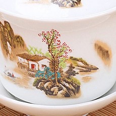 전통 도자기 산수화 찻잔 세트 다기 다도, 1개, 190ML 매실 물고기