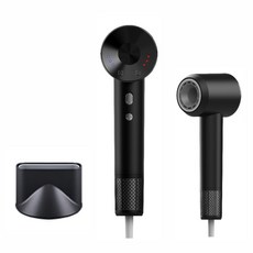 HTYVC 초고속 음이온 무엽 드라이어 다각 가지 모드 가정용 드라이기 1600W+자기흡입노즐, E-Black