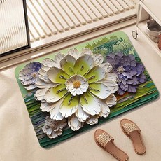 화사한 분위기 빨아쓰는 3D 입체 꽃무늬 규조토 주방 욕실발매트 Blooming, 구절초