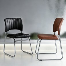 사무용 의자 바퀴없는 허리 편한 학생 공부 등받이 회의실 교육용 PU 쿠션 체어 2개, 브라운