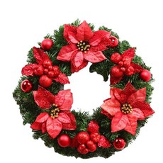 婷芷 圣誕花環 30cm紅色花環裝飾圣誕裝飾花環圣誕藤圈門飾掛件聖誕節裝飾派對裝飾聖誕掛飾聖誕佈置耶誕佈置居家佈置, 藍色,40cm, 1個