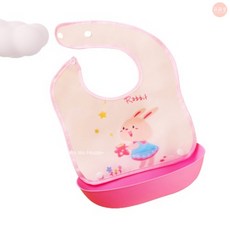 萌萌屋 Mo Mo House 可拆式寶寶圍兜 食品級軟矽膠 防油防水, 1個, 可拆式防水圍兜(兔子)