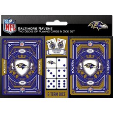 MasterPieces Game Day - NFL 뉴잉글랜드 패트리어츠 2팩 플레잉 카드 및 주사위 팩 - 성인 및 가족을 위한 공식 라이선스 세트, 볼티모어 레이븐스