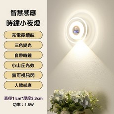 人體感應燈 LED燈 時鐘小夜燈 山丘燈 床頭燈 臥室燈 氛圍燈 遙控燈 壁燈 三色調光, 人體感應【時鐘+遙控】