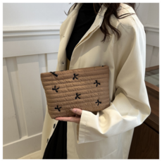 [자수 수납파우치] 사계절용 중간사이즈 지퍼형 파우치 6가지 컬러 모음/핫핑 아이보리 블랙 노랑 브라운 연핑