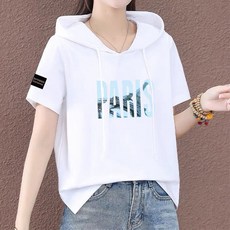 여성 여름 프린팅 오버핏 루즈핏 반팔 후드 티 퓨어리반팔후드티