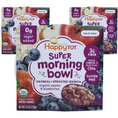 해피토트 슈퍼 모닝 볼 오트밀 + 스프라우티드 퀴노아 128g, 3개, 사과+블루베리(Apples+Blueberries)
