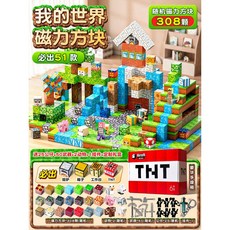 我的世界磁力方塊全套正版人物磁力積木男孩女孩拼圖diy積木玩具, 308颗送25公仔50武器+2动物+礼盒, 1個