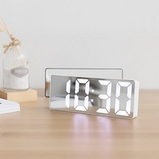 YoUk 무타공 led 시계 매립 건전지 USB 무소음 벽 디지털 전자 거울, 화이트