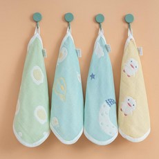 어린이집고리수건 손수건 어린이집수건 어린이수건 유아용 순면 손세정 손목시트 얼굴세정, 1개, 1g, 4줄 세트 [펭귄 문]