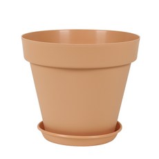 Hwabunworld 基本款塑膠陶盆花盆 + 托盤組, 沙棕色