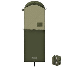 MAPLEAF 1인용 침낭 경량 봉투 후드 침낭 휴대용 방수 면 소재 야외용 침낭 세탁기 3계절 침낭 캠핑 이불 캠핑 침낭 압축팩포함, 1개, Green/Right-hand zipper